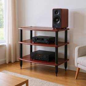 1pgvul3rk Pangea Audio Vulcan Three Shelf Stereo Rack Media Stand Rosenut Red Demo