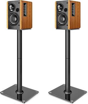 Hws1007bk Pegzone Bookshelf Speaker Stands Pair Fixed Height 30in Large Glass Base Cable Mgmt