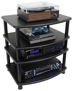 Rockville 613826617262 Flx Black Adjustable Height 4 Shelf Home Theater A/v Audio Rack Stand