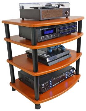 Rockville 613826617910 Flx Classic Wood Adjustable Height 4 Shelf Home Theater A/v Rack Stand