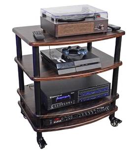 Rockville 613826619006 Flx Dark Wood Adjustable Height 4 Shelf Home Theater Audio Rack Stand