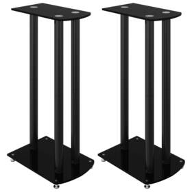 51804 Vidaxl Speaker Stands 2 Pcs Black Tempered Glass 3 Pillars Design