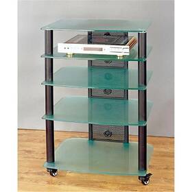 Ngr405bf Vti Manufacturing Black Poles 5 Frosted Glass Shelves Av Stand