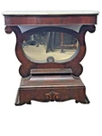 Antique Marble Top Empire Petticoat Mirror Pier Table 1840 Flame Mahogany. Fixed Price $630.00.