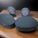 Onkyo SLM-301 Pair Of Surround Sound Satellite Speakers 20W 4OHM & Wall Stands. Fixed Price $49.00.