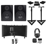 2) Rockville APM5B 5.25" Active Studio Monitors+stands+mic+headphones+iso Shield. Fixed Price $378.90.