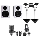 (2) Rockville APM6W 6.5" Powered Usb Studio Monitors+stands+pads+mic+headphones. Fixed Price $338.90.
