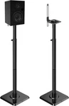 Black Alloy Steel Speaker Stands, Height Adjustable Bookshelf Pair. Fixed Price $130.75.