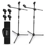 Adjustable Black Microphone Stand Set Of 2 With Carry Bag Anti Slip Legs. Fixed Price $74.19.