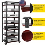 Av Media Stand With Wheels Audio Tower Rack Adjustable Shelves Equipm. Fixed Price $242.99.